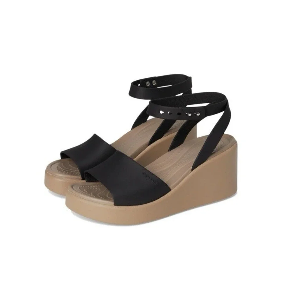 Crocs Platform Chunky Ankle Strap Wedge Sandal LiteRide Black Comfort Women's 6